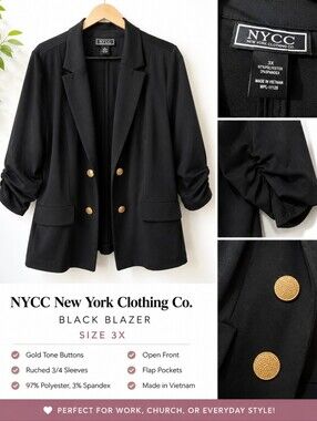 NYCC New York Clothing Co. Black Blazer Jacket Gold Buttons Size 3X